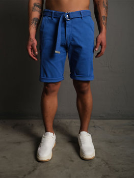 Pantalón corto de tela a rayas para hombre azul Bolf 0010