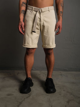 Pantalón corto de tela a rayas para hombre ecrú Bolf 0010