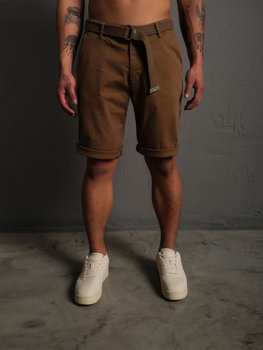 Pantalón corto de tela a rayas para hombre marrón Bolf 0010