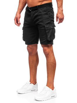 Pantalón corto de tela con cinturón cargo para hombre negro Bolf 010