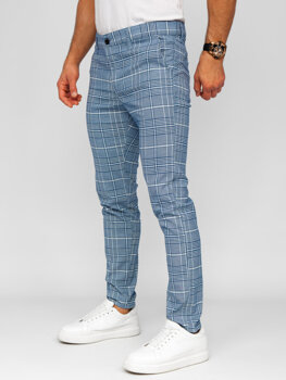 Pantalón de etiqueta a cuadros de tela para hombre azul Bolf 184164