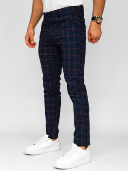 Pantalón de etiqueta a cuadros de tela para hombre azul oscuro Bolf 184170