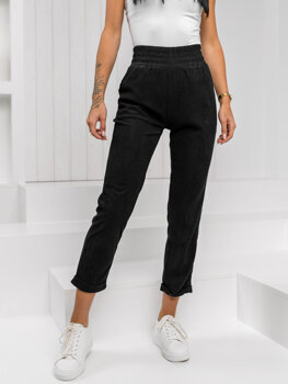 Pantalón de tela a rayas para mujer negro Bolf W7856