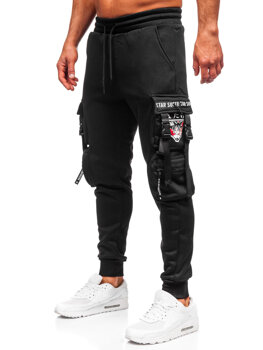 Pantalón forrado de chándal jogger cargo para hombre negro Bolf HSS347