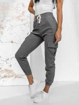 Pantalón jogger de rayas cargo para mujer gris Bolf W7860