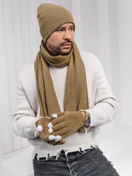 Set de invierno para hombre marrón - gorro, bufanda, guantes Bolf 2025007