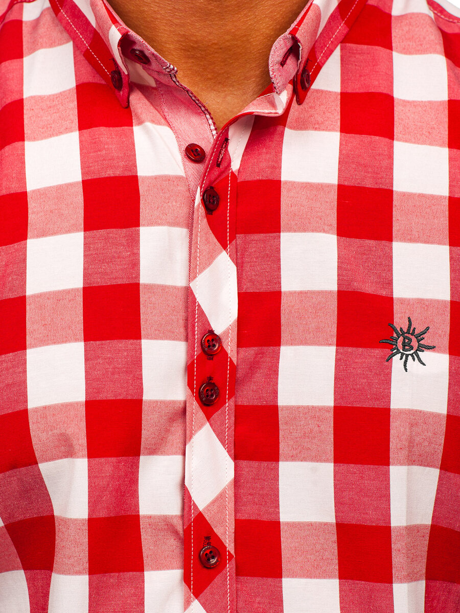 Gracioso inteligente posterior Camisa a cuadros de manga corta para hombre roja Bolf 6522 ROJO