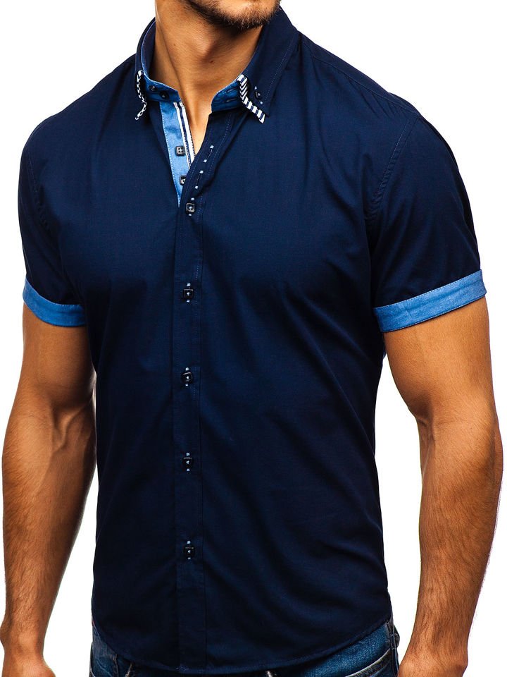 Camisa de manga corta para hombre azul oscuro Bolf 2911-1