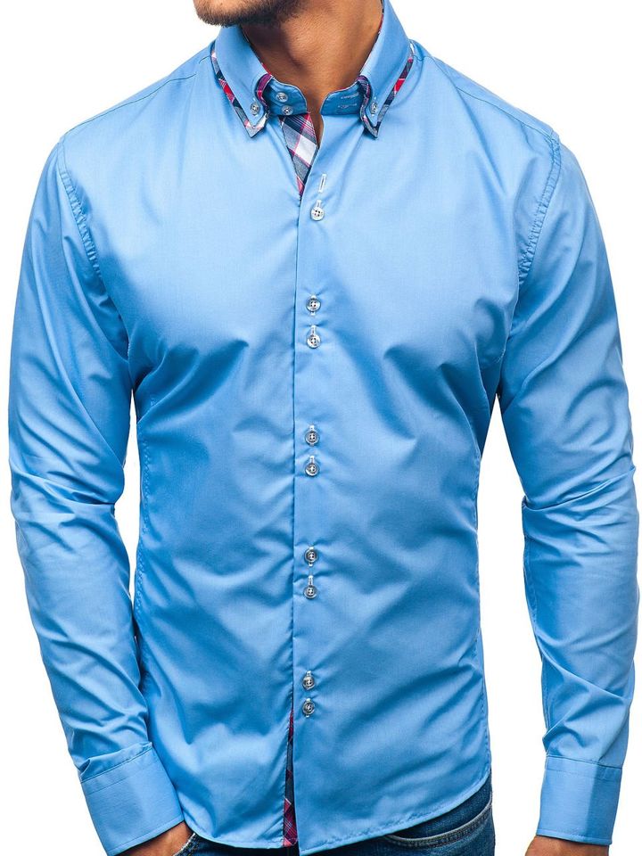 Reducción de precios Lavar ventanas mosaico Camisa de manga larga elegante para hombre azul celeste Bolf 2712 AZUL CLARO
