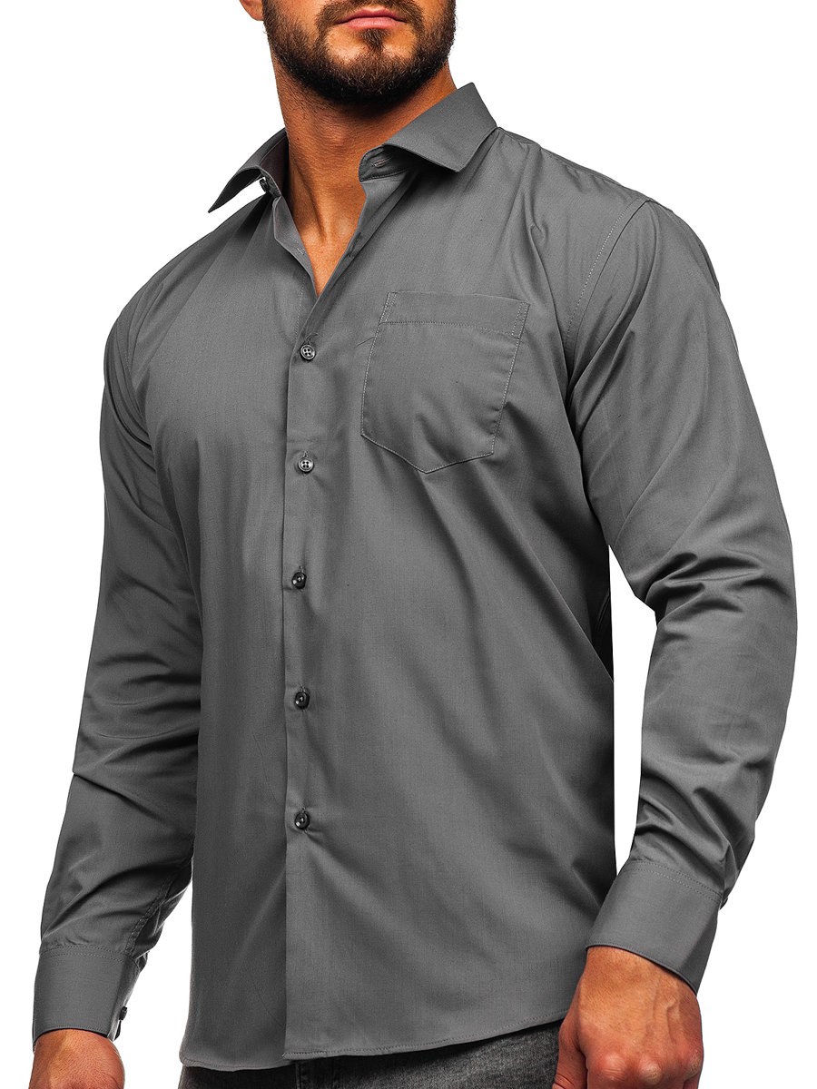 Camisa elegante de maga larga para hombre grafito Bolf M14 GRIS