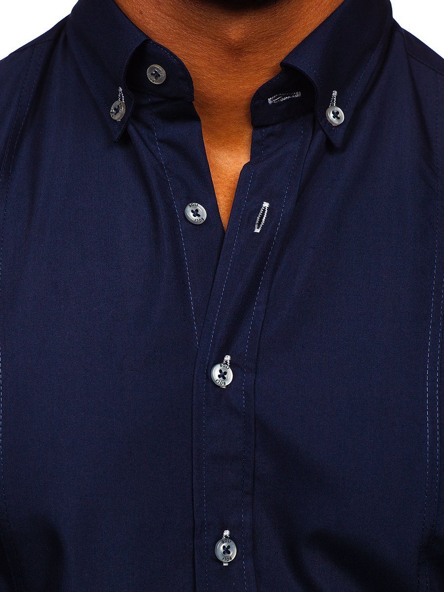 Camisa a cuadros de manga corta para hombre azul oscuro Bolf 5532 AZUL  OSCURO