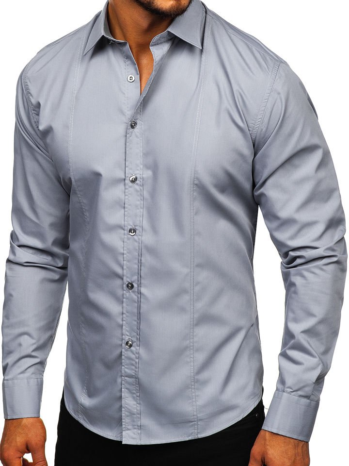 Camisa Elegante De Manga Larga Para Hombre Gris Bolf 4705g Gris 