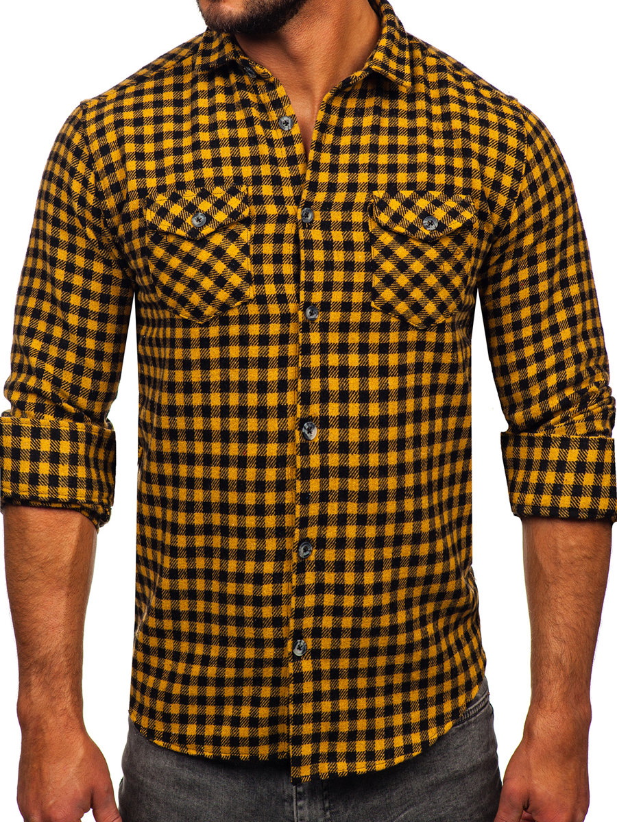 Camisa Franela A Cuadros De Manga Larga Para Hombre Camel Bolf 22701 Camel