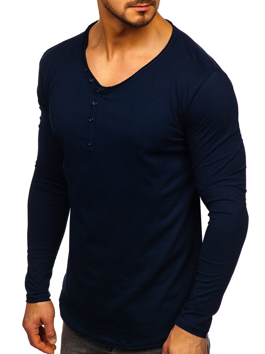 Camiseta de manga larga sin impresión para hombre azul oscuro Bolf 5059  AZUL OSCURO, camisetas manga larga hombre