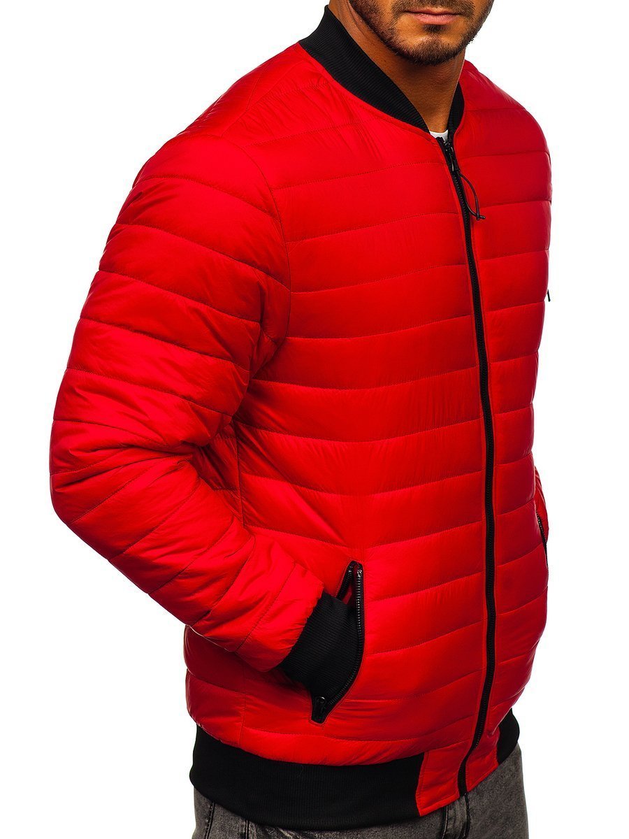 Chaqueta acolchada de entretiempo béisbol bomber para hombre rojo