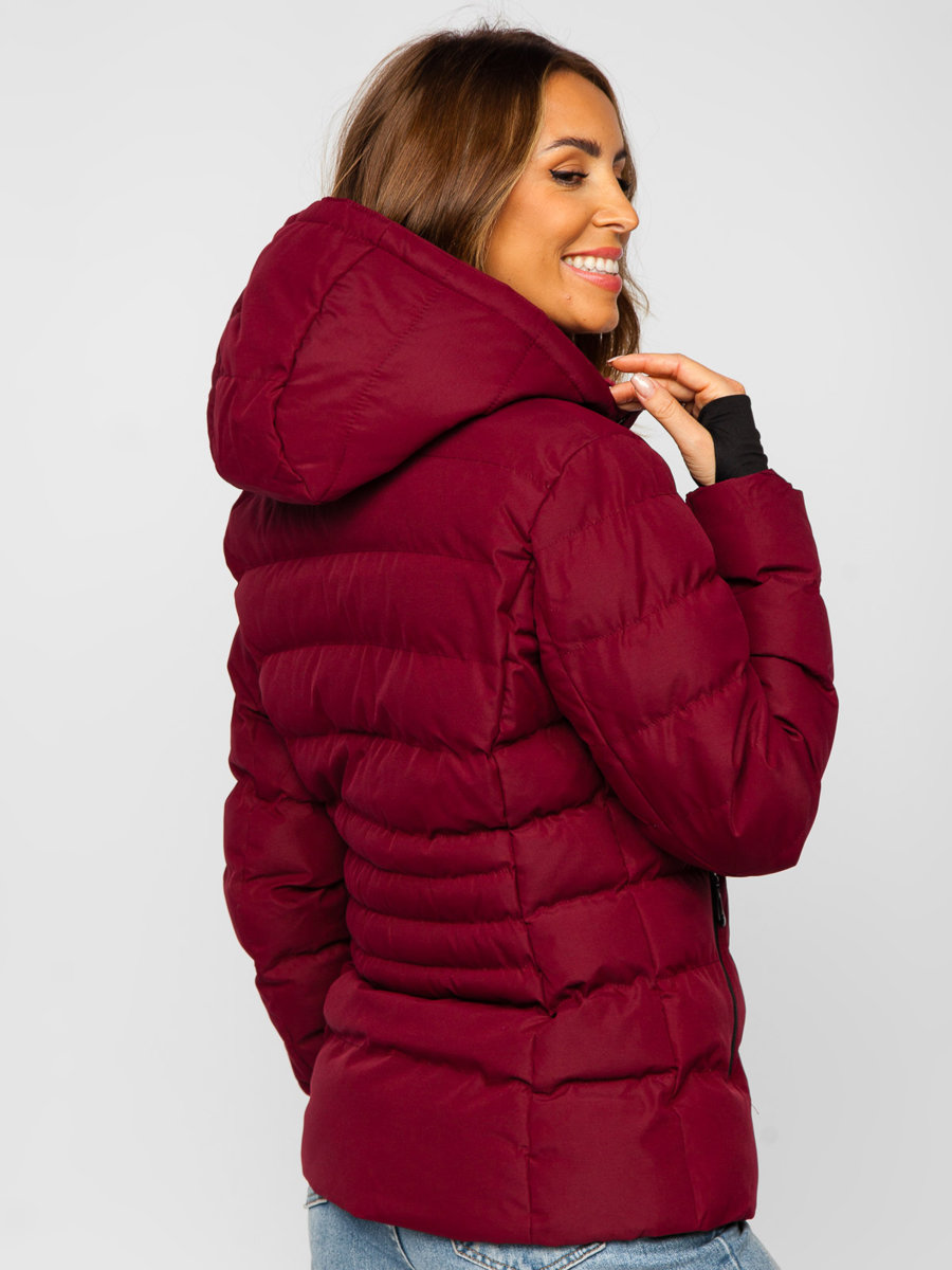 Chaqueta acolchada de invierno con capucha para mujer burdeos Bolf 5M769