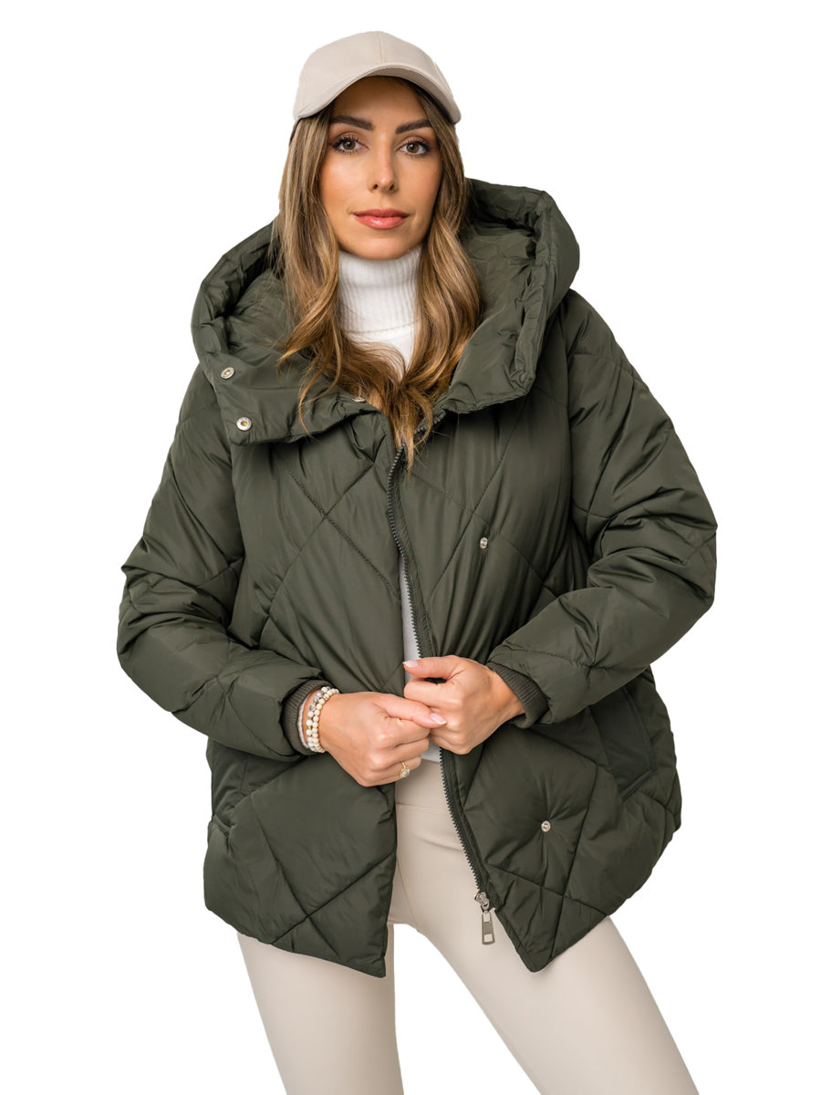Chaqueta larga acolchada abrigo de invierno con capucha para mujer caqui  Bolf 5M3156