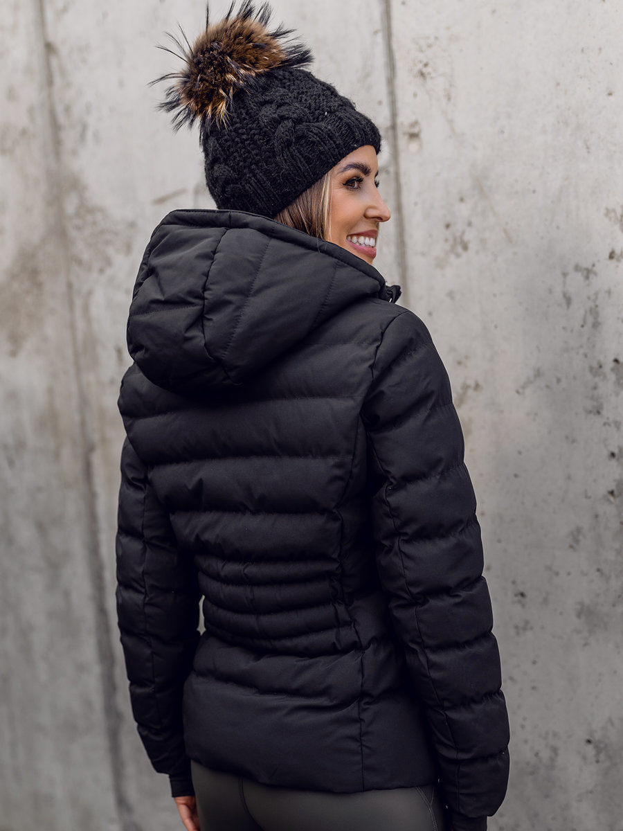 Chaqueta de invierno con capucha y pelo para mujer negro Bolf 16M9099