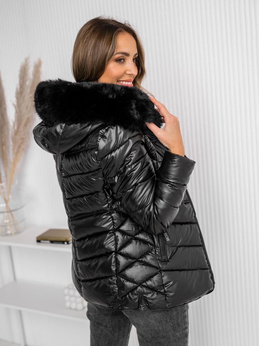 Chaqueta de invierno con capucha y pelo para mujer negro Bolf 16M9119