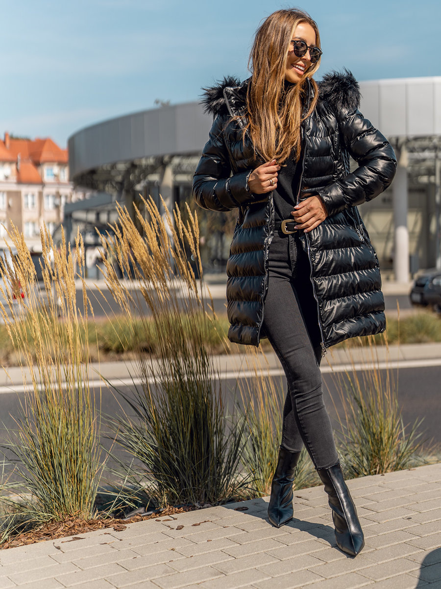 Chaqueta larga acolchada abrigo de invierno con capucha para mujer negro  Bolf 7075A