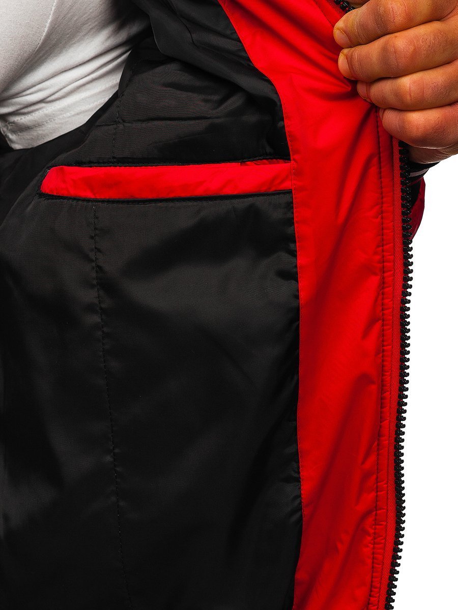 Chaqueta acolchada de entretiempo béisbol bomber para hombre rojo