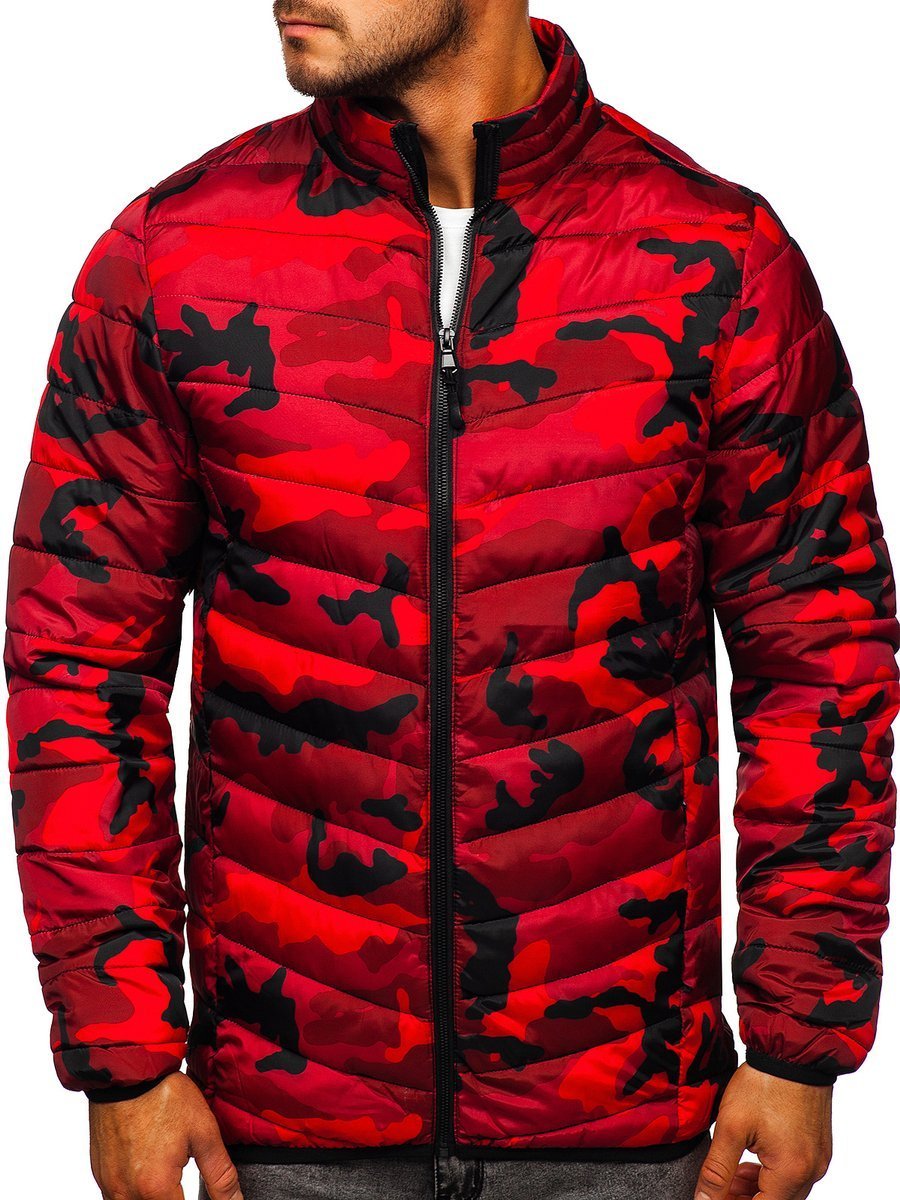 Chaqueta acolchada de entretiempo béisbol bomber para hombre rojo