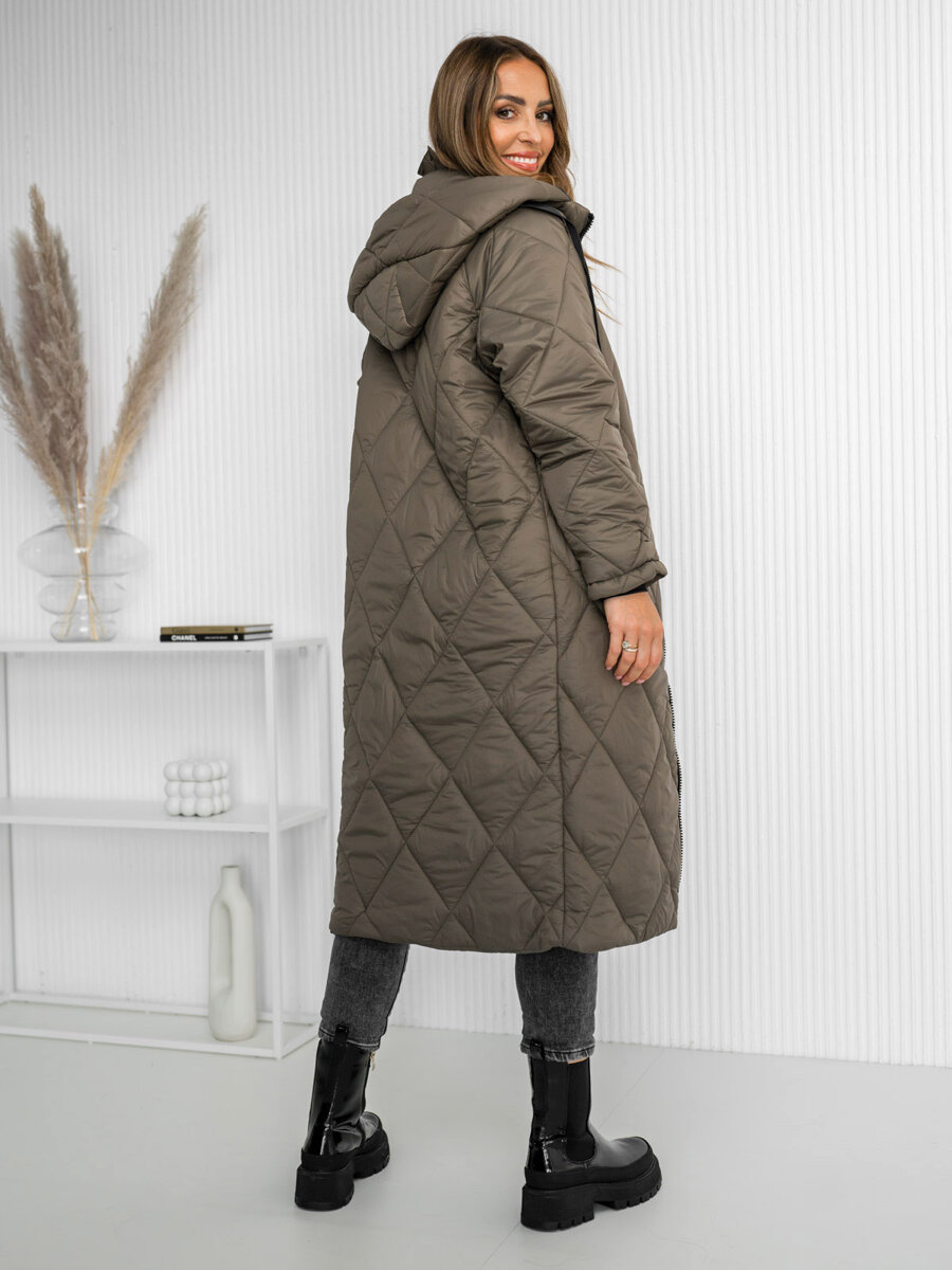 Chaqueta larga acolchada abrigo de invierno con capucha para mujer caqui  Bolf 5M3156