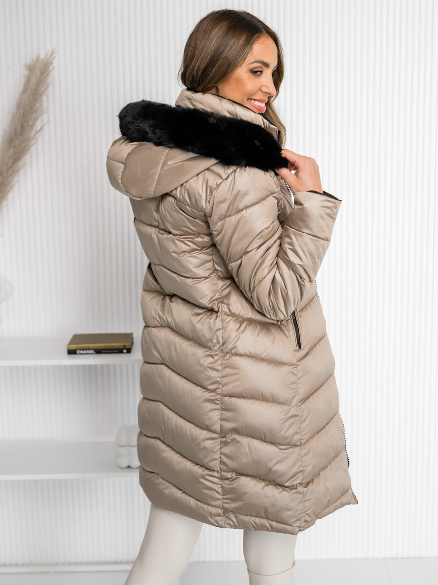 Chaqueta reversible gruesa acolchada de invierno con capucha para mujer  beige Bolf B8181