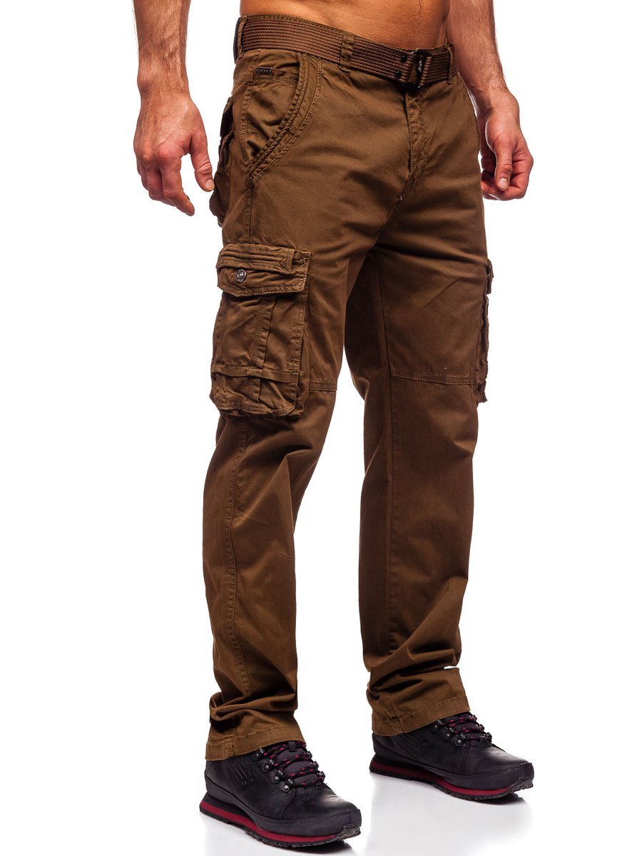 Pantalón Cargo De Talla Grande Para Hombre Color Marrón Con Cinturón