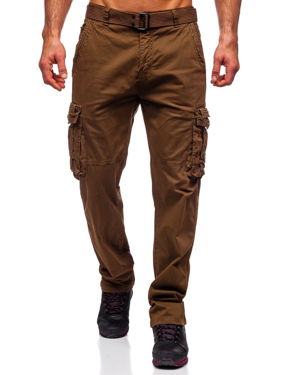 Pantalón Cargo De Talla Grande Para Hombre Color Marrón Con Cinturón