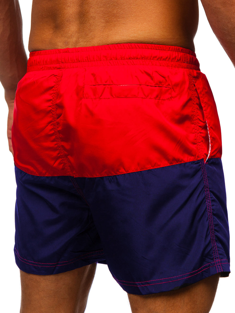 Saca la aseguranza Encogimiento Cerco Pantalón corto de baño para hombre rojo y azul oscuro Bolf HM062