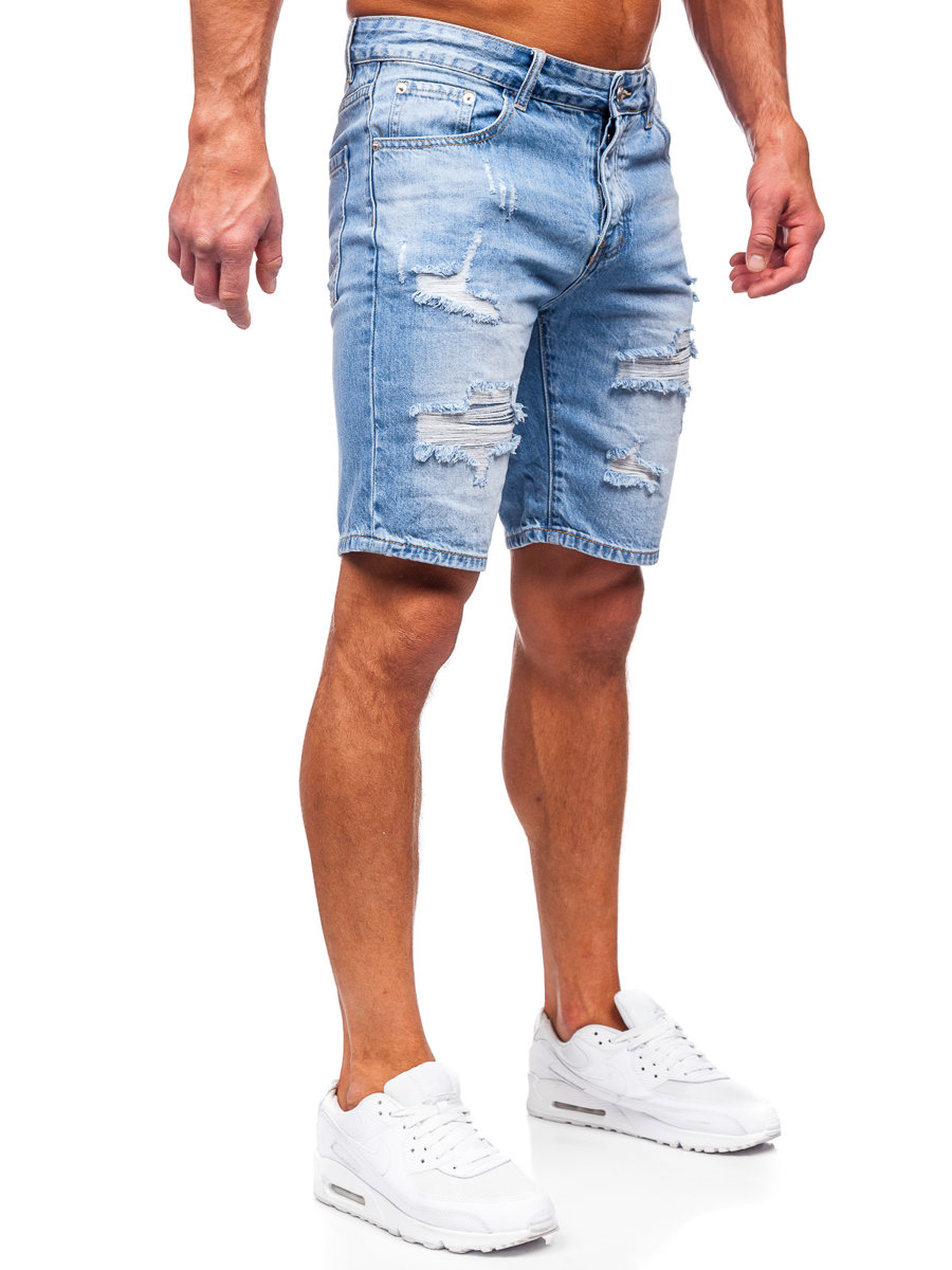 Pantalones Cortos - Bermudas Hombre Slim Fit Ripped - Azul