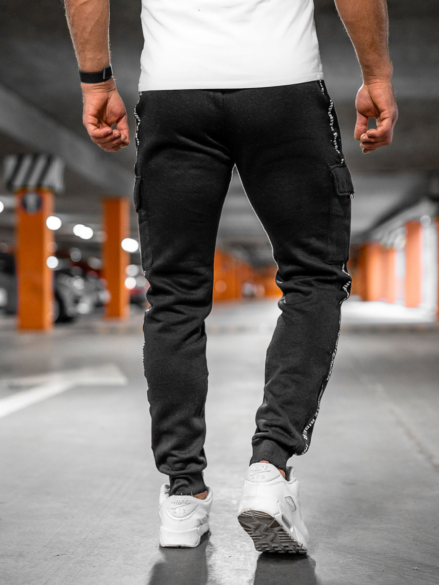 Pantalones de chándal informales para hombre, Pantalón ancho negro