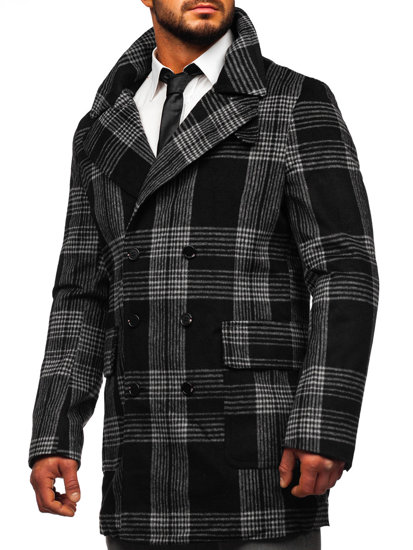 Abrigo aislado de invierno a cuadros para hombre color negro Bolf 1193-1