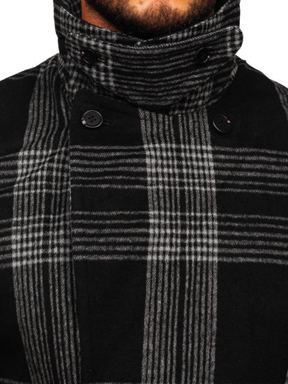 Abrigo aislado de invierno a cuadros para hombre color negro Bolf 1193-1