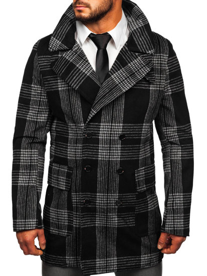 Abrigo aislado de invierno a cuadros para hombre color negro Bolf 1193-1