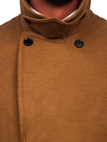 Abrigo con botonadura doble con cuello alto de invierno para hombre camel Bolf 1048C