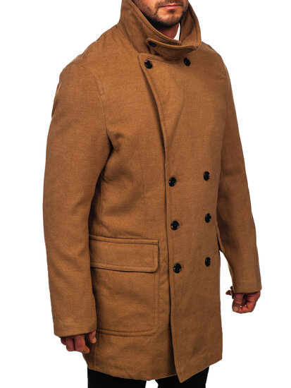 Abrigo con botonadura doble con cuello alto de invierno para hombre camel Bolf 1048C