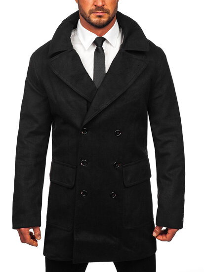 Abrigo con botonadura doble con cuello alto de invierno para hombre  negro Bolf 1048C