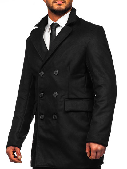 Abrigo con botonadura doble de invierno para hombre negro Bolf 79B3-073