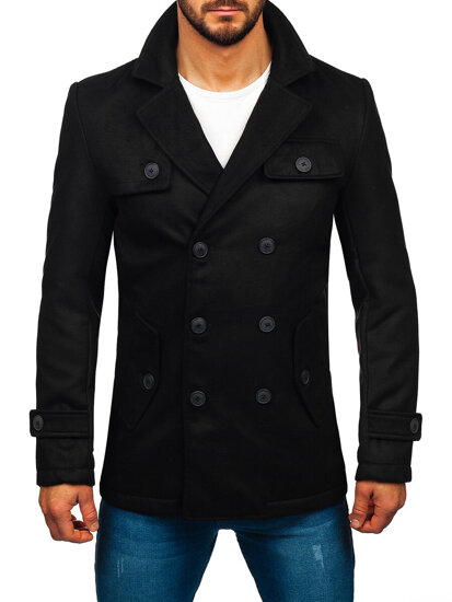 Abrigo de invierno con doble botonadura para hombre negro Bolf M3142A1