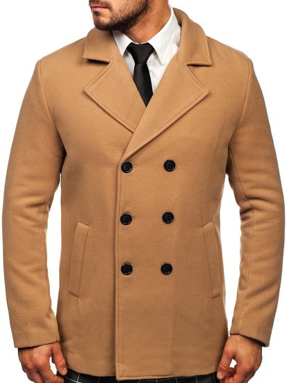 Abrigo de invierno cruzado camel para hombre con cuello alto Bolf 8078