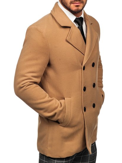 Abrigo de invierno cruzado camel para hombre con cuello alto Bolf 8078