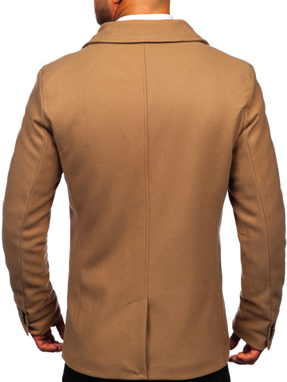 Abrigo de invierno cruzado camel para hombre con cuello alto Bolf 8801