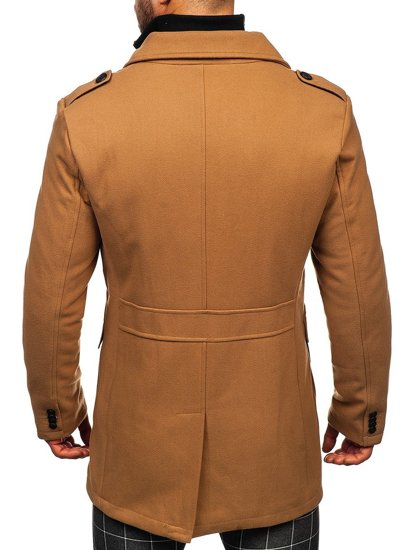 Abrigo de invierno cruzado camel para hombre con cuello alto extraíble adicional Bolf 8805