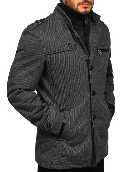 Abrigo de invierno para hombre con cuello desmontable Gris Bolf 2128