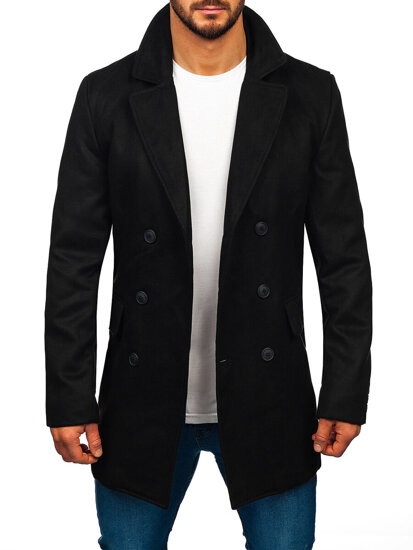 Abrigo largo de doble botonadura de invierno para hombre negro Bolf 79B3A1-073