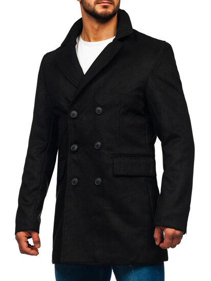 Abrigo largo de doble botonadura de invierno para hombre negro Bolf 79B3A1-073