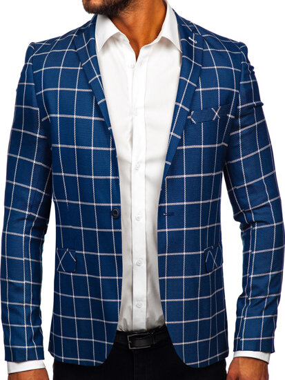 Americana a cuadros casual para hombre azul Bolf 003