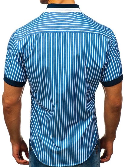 Camisa a cuadros de manga corta elegante para hombre azul Bolf 4501